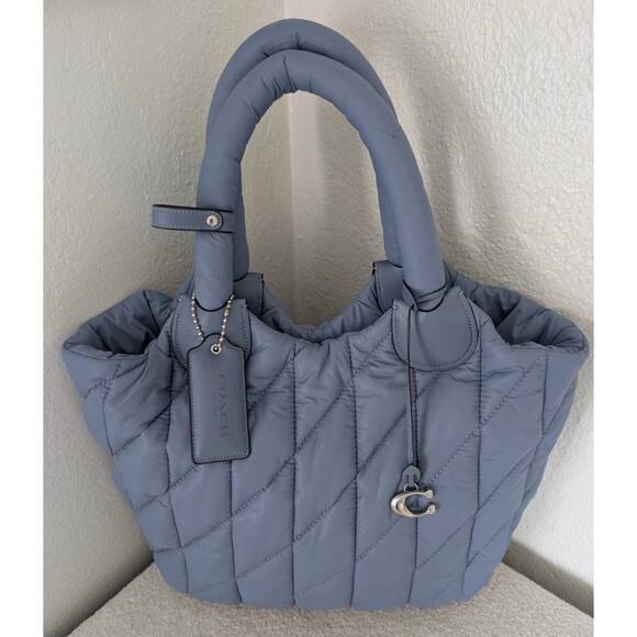 Coach Pillow Large Tote Bag CP152 Iris Quilted In Slate Blue Nylon Purse - Picture 1 of 16